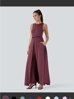 HALARA Sleeveless Wine-Mauve Wide-Leg Flowy Jumpsuit